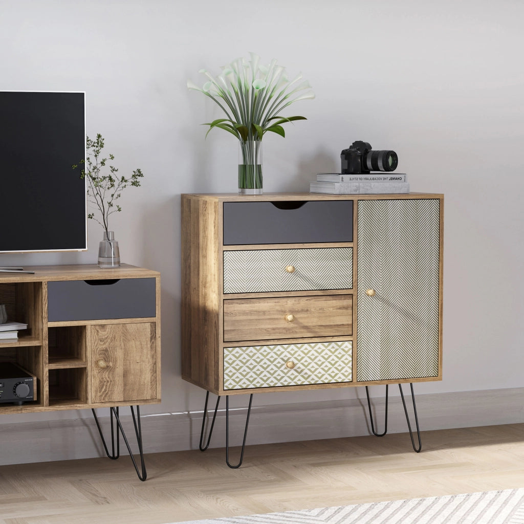 C¨®moda con 4 Cajones ¨C Zephmum ¨C 79x39x86 cm Marrone Legno Metallo