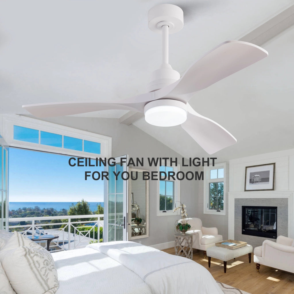 Ventilatore da soffitto bianco moderno 42 pollici con luce e telecomando, bestseller, design elegante, motore DC silenzioso reversibile