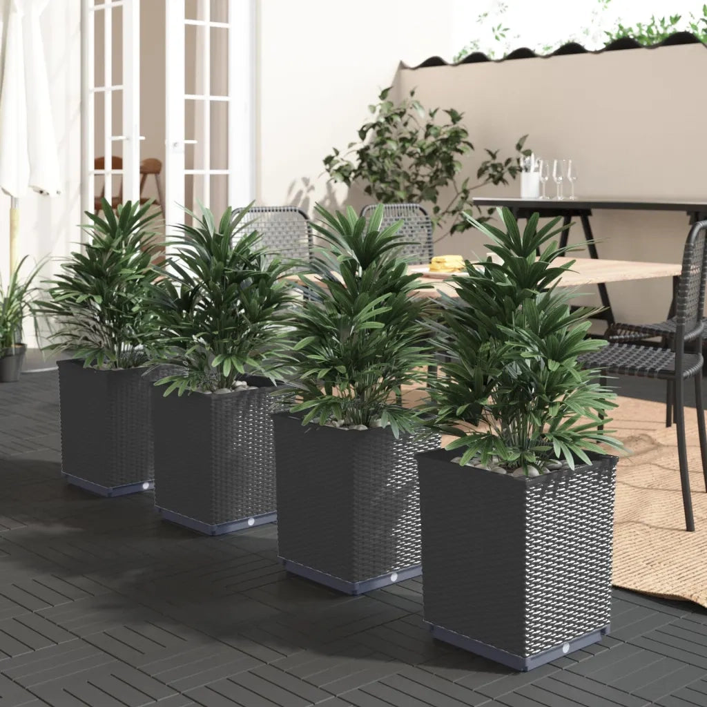 Fioriere | Cassetta per fiori | Vaso 4 pz Nere 30x30x37 cm in Polipropilene