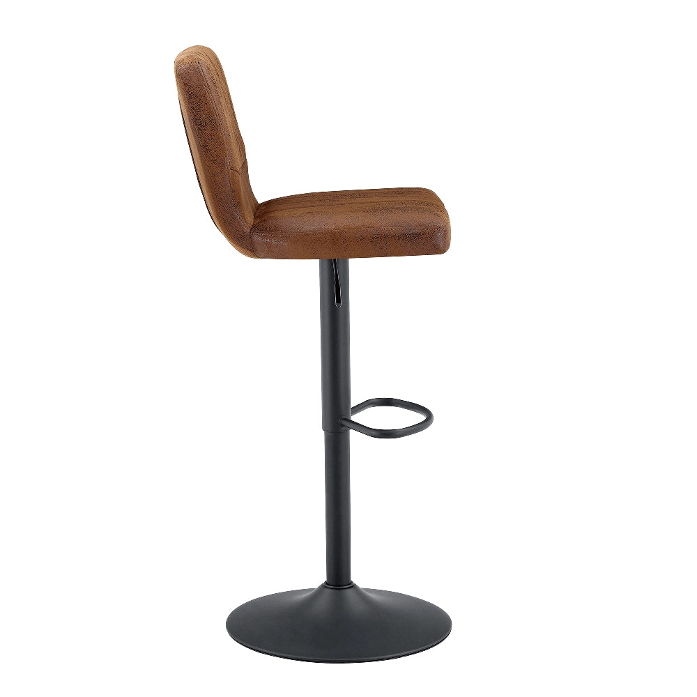 Sgabello da Bar Regolabile ¨C MINIMAL ¨C Girevole 360¡ã, Ecopelle Vintage, Marrone-Nero, Stile Industrial