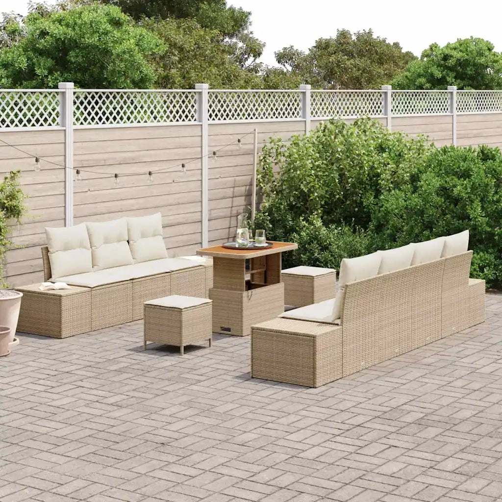 Set Divano da Giardino con cuscino 10 pcs Beige polyrattan
