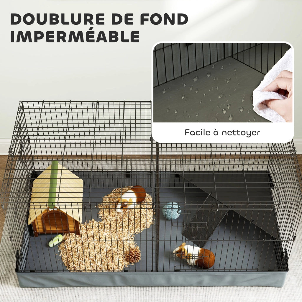 Gabbia per animali domestici 2 in 1 con recinto separato e rampa ¨C zephmum ¨C 121x61x61 cm acciaio nero
