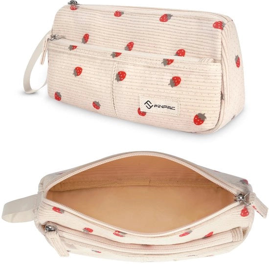 Etui in corduroy con fascia per polso, etui con grande capacità, etui per scuola e ufficio (rosa)