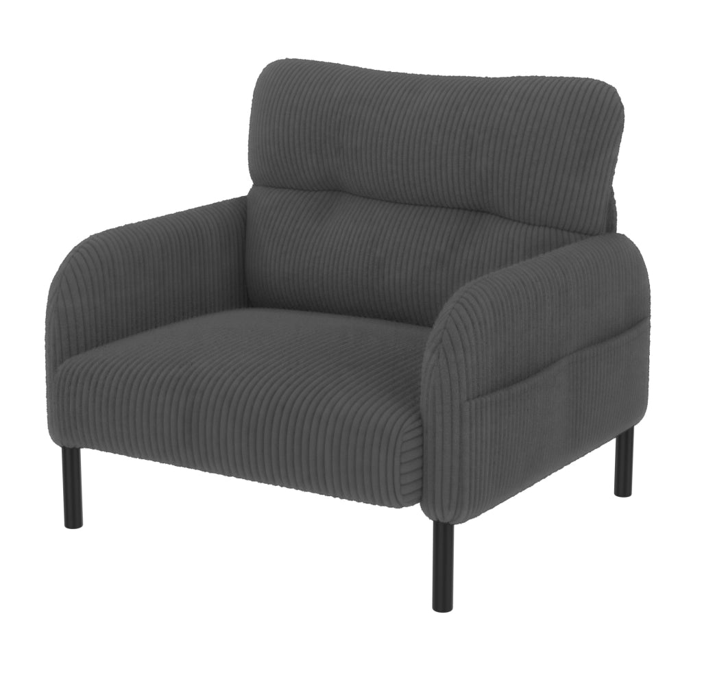 Set soggiorno 3 pezzi in corduroy grigio con divano 2 posti; poltrona e pouf; 120 cm