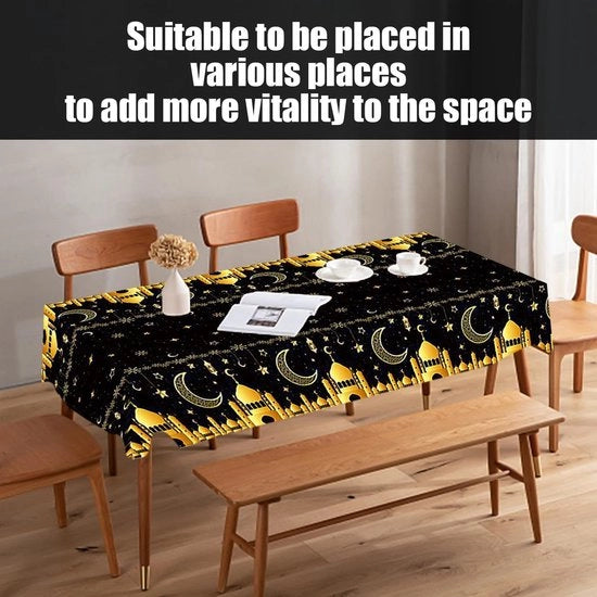 Tavolo da pranzo 130 x 220 cm - Set di 2 - Tema luna - Carta gelatinata - Nero/Bianco - Pulito con prodotti chimici - Decorazione da tavolo