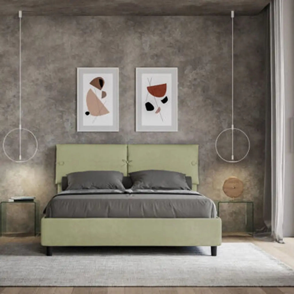 Letto matrimoniale contenitore imbottito 160x190 microfibra tè verde Sleeper