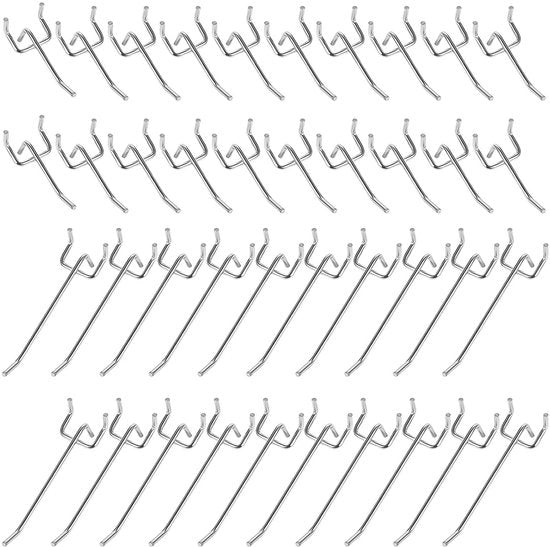 Pegboard Haken da 40 - Ideali per la Decorazione delle Pareti - Argento - Adatti per Supermercati e Abitazioni - Grucce Robuste e Durature