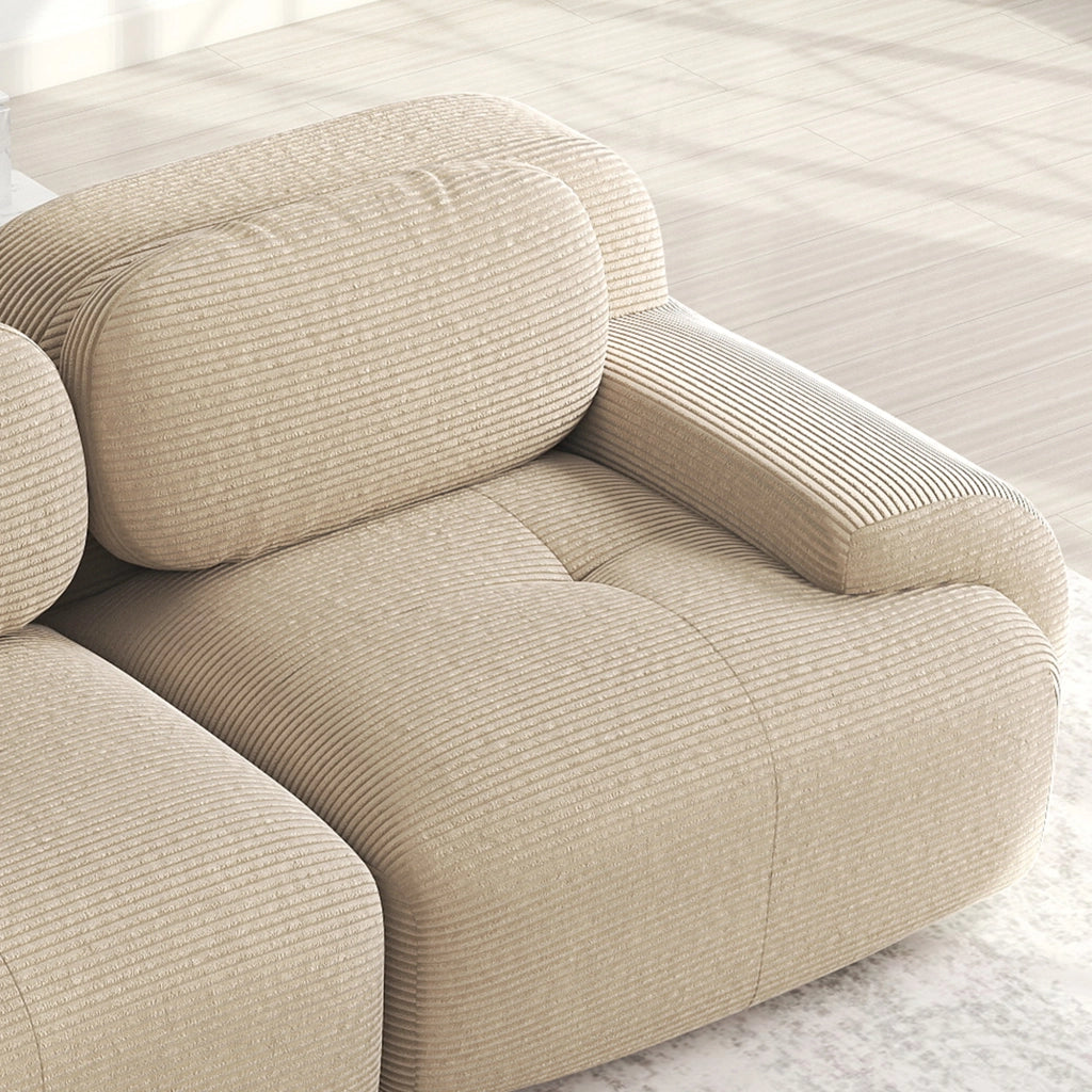 divano angolare modulare senza montaggio con design ergonomico e base antiscivolo in velluto a coste beige
