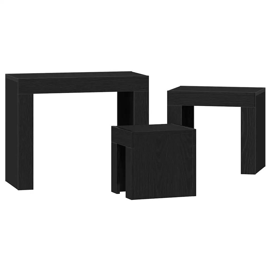 3 pz Tavoli da annidamento Rovere Nero Legno multistrato