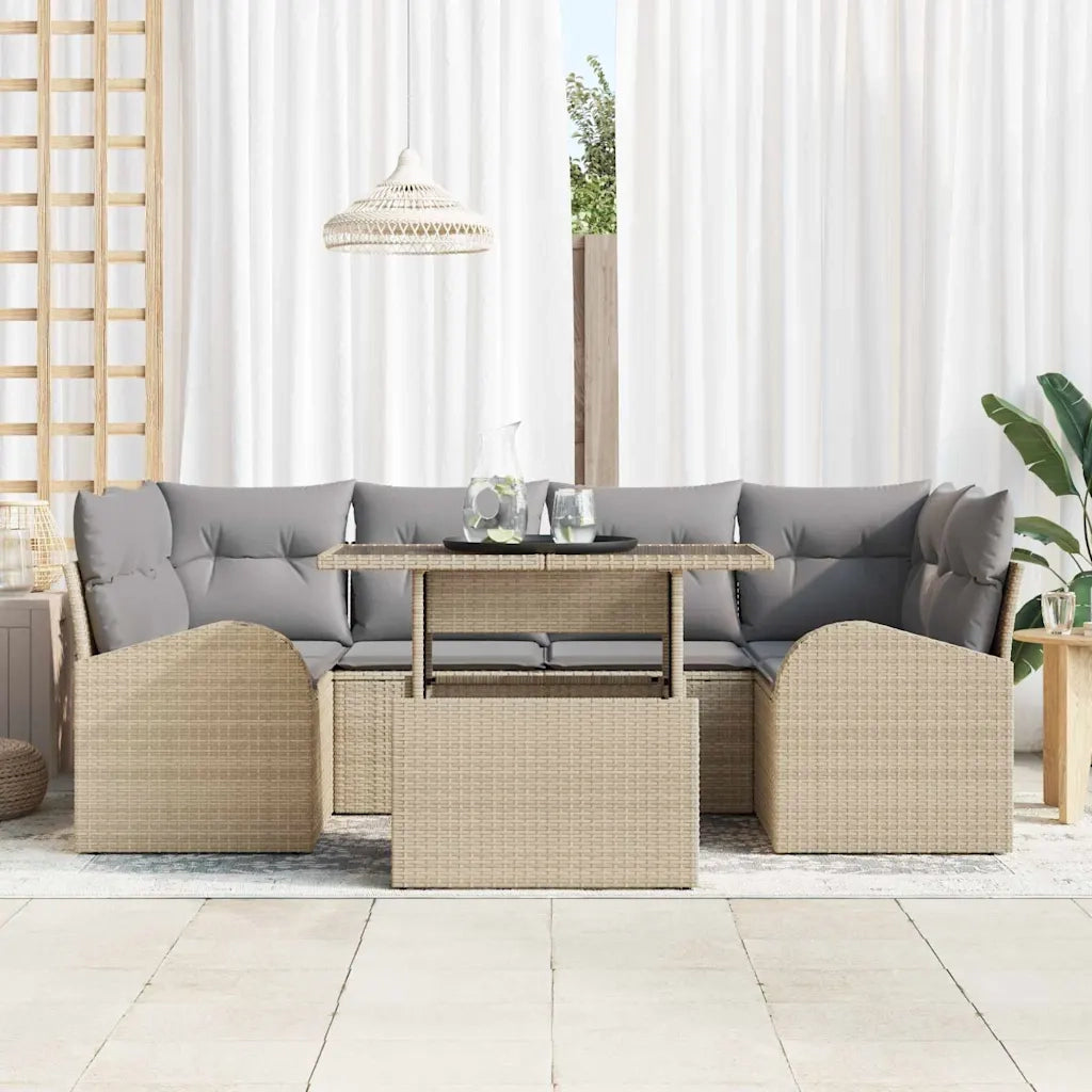 Set Divano da Giardino 7 pcs Beige Rattan in Polipropilene
