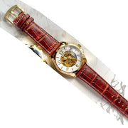 Trade Shop - Orologio Polso Zcc G8239 Uomo Automatico Cinturino Pelle Marrone Bianco Dorato -