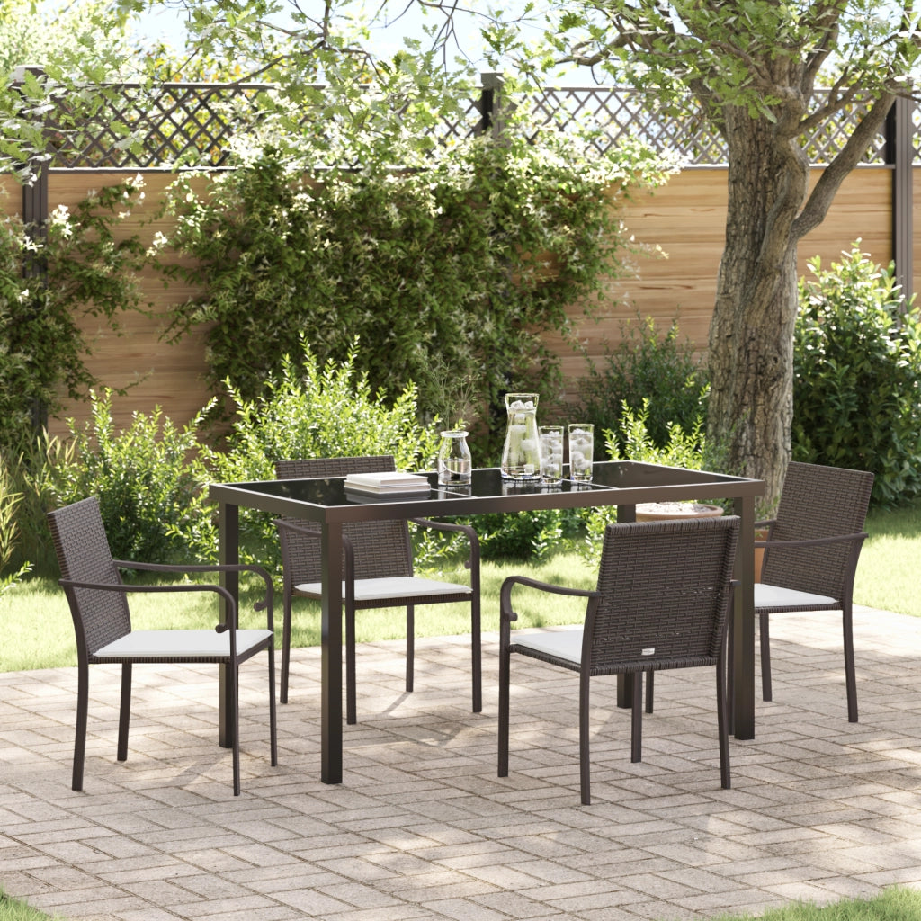Set da giardino in 5 pezzi con cuscini marroni in polyrattan