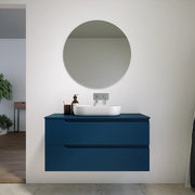 Mobile bagno sospeso 60 cm due cassetti blu zaffiro opaco con top | Ardenne