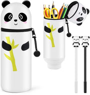Etui siliconizzato morbido, 2-in-1 etui kawaii, etui morbido, chiusura a rits, porta matite in piedi, etui per bambini (Panda)