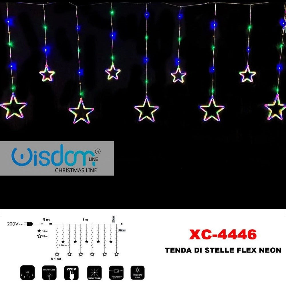 Trade Shop - Tenda Luminosa Natalizia Stelle Neon Luce Multicolor Fissa 8 Giochi Luce Xc-4446 -