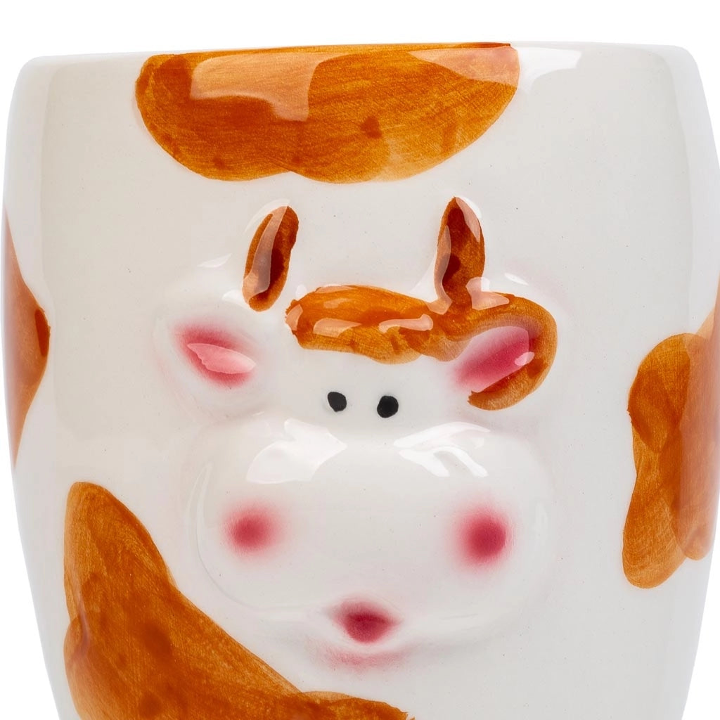 Portapenne mucca in ceramica marrone d7,5x10h