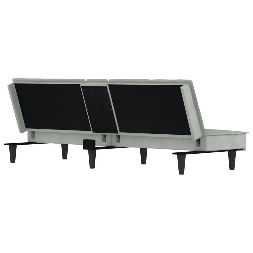 Divano letto con portabicchieri 200 x 89 x 70 cm velluto grigio chiaro 02_0019260