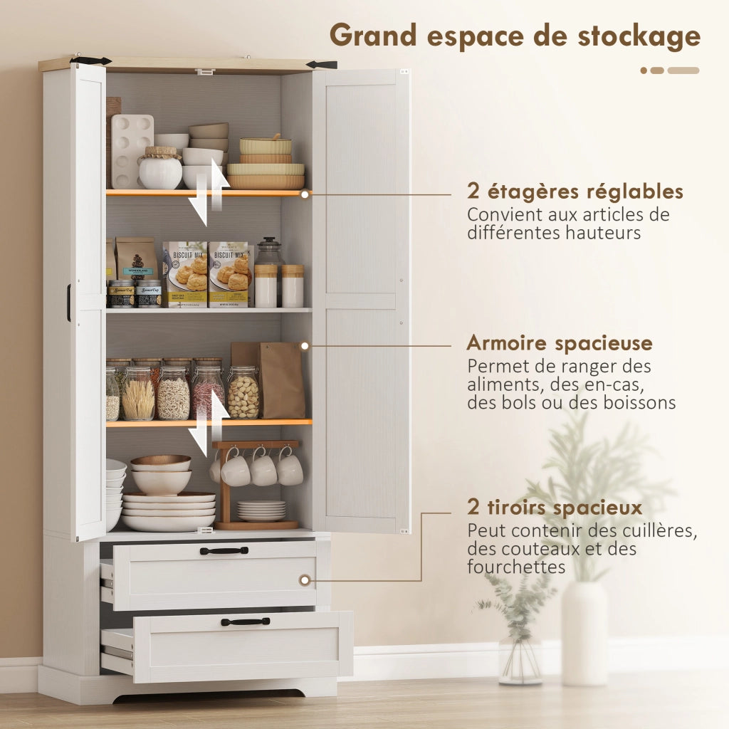 Credenza Rustica ¨C Zephmum ¨C 2 Ante 2 Cassetti Ripiani Regolabili 76x40x180 Bianco