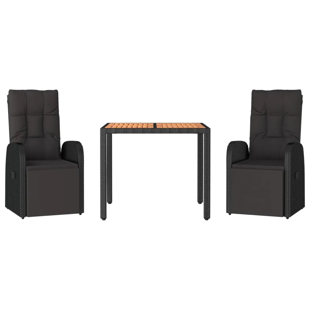 Set Pranzo Giardino 3pz Nero Polyrattan e Legno Massello Acacia 3157606