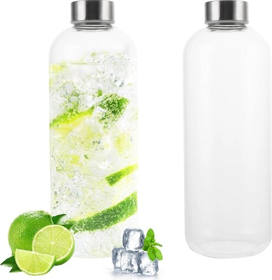 Bottiglia in vetro resistente a urti da 1 litro - vetro borosilicato - fodero di protezione - 1000 ml - bottiglia d'acqua - bottiglia per bibite - bevande contenenti anidride carbonica