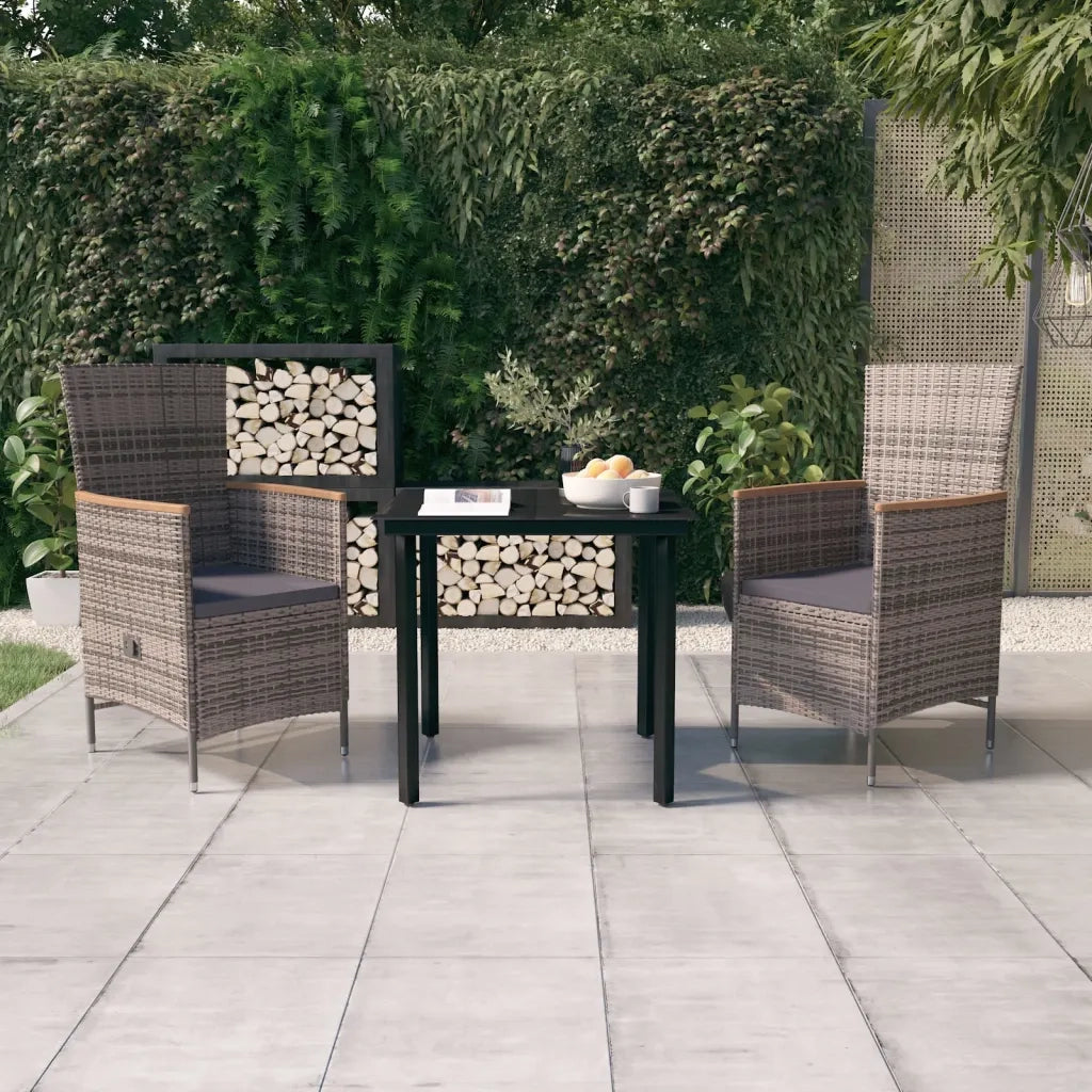 Set da Pranzo da Giardino 3 pz | Set Salotto da Giardino con Cuscini Grigio