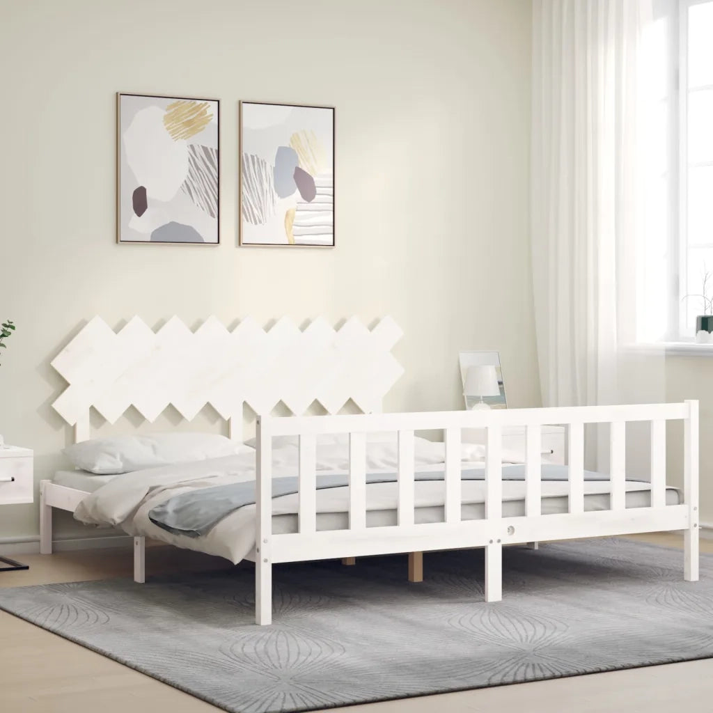 Giroletto Testiera Bianco Super King Size-Struttura Letto in Legno Massello 789073