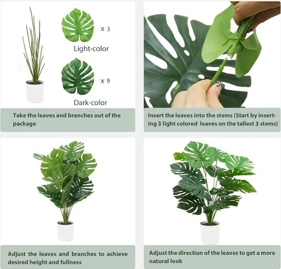 Pianta finta di Monstera in vaso, pianta finta grande tropicale, verde, pianta artificiale per interni ed esterni, casa, ufficio (60 cm)