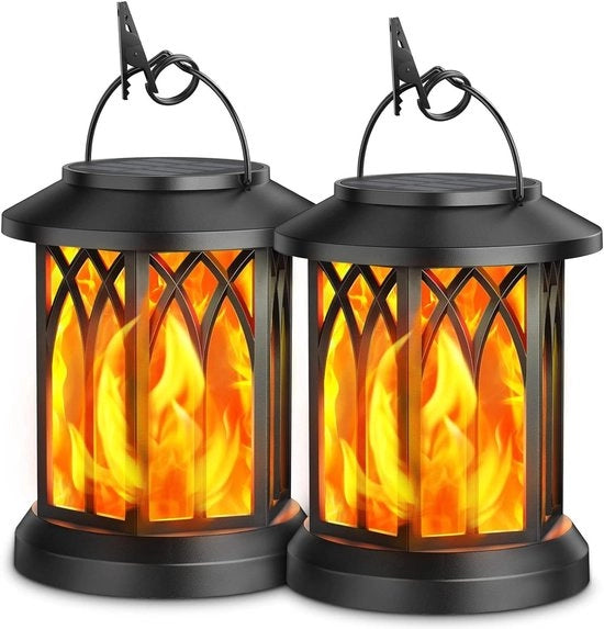 Lanterne solari da giardino da 2 pezzi con effetti di fiamma realistici IP65 impermeabili - Decorazione per giardino con clip per cortile esterno