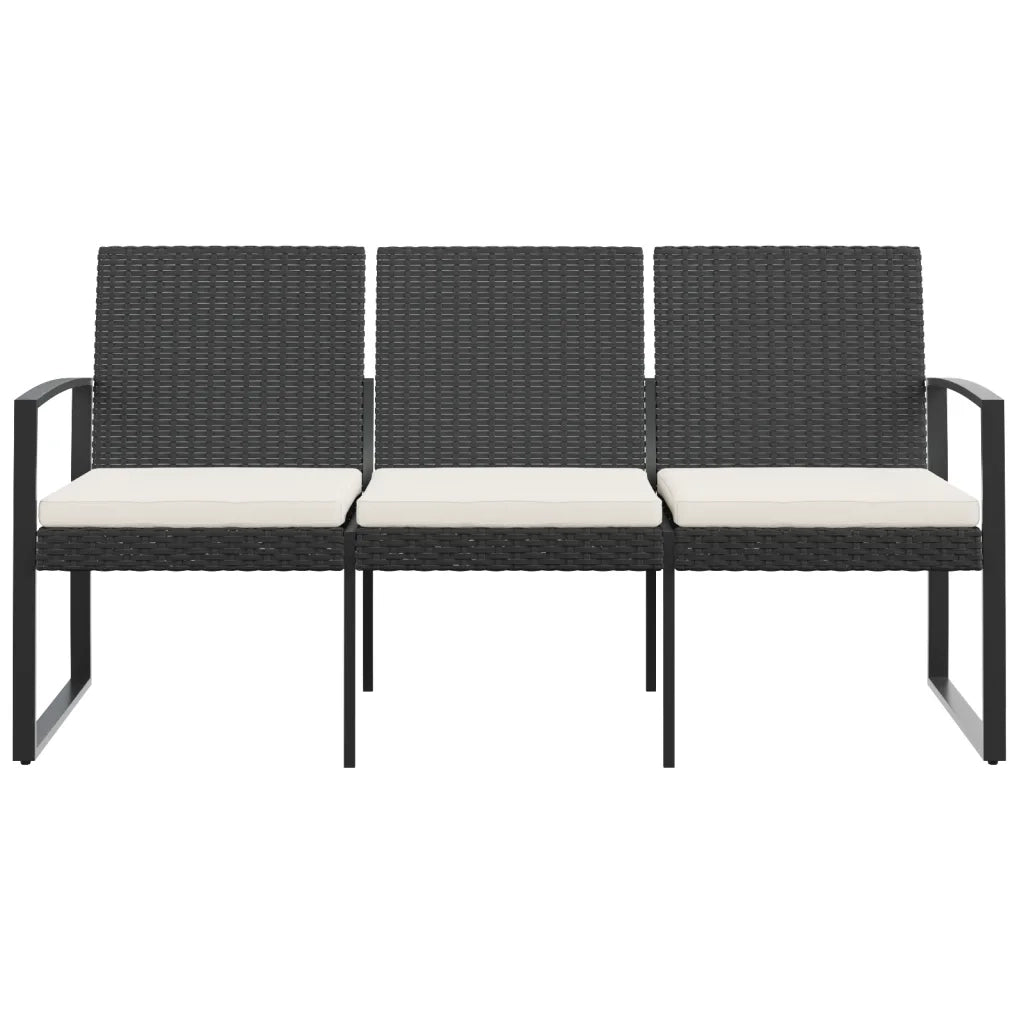 Panca da Giardino a 3 Posti con Cuscini in Rattan PP Nero 360212