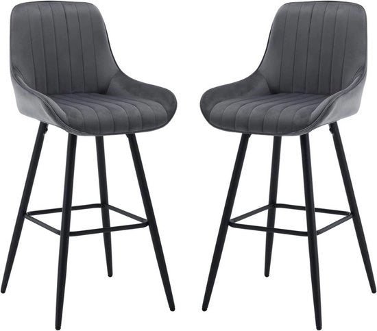 2 pezzi di Design Sedili da Bar con Schienale in Velluto con Poggiatesta - Struttura in Metallo - Altezza del Sedile 71 cm - Per Cucina, Bar o Bistro - Moderno e Comodo - Grigio Scuro