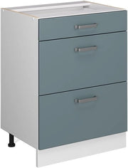Mobiletto base per cucina R-Line, Grigio-blu, 60 cm con cassetti, senza piano di lavoro, per la libera combinazione all'interno di sistemi cucina modulari