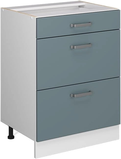 Mobiletto base per cucina R-Line, Grigio-blu, 60 cm con cassetti, senza piano di lavoro, per la libera combinazione all'interno di sistemi cucina modulari