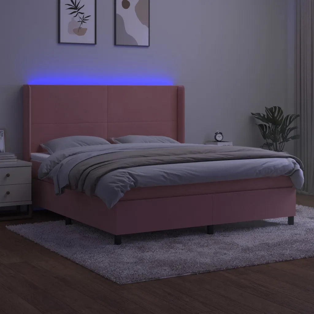 Letto a Molle con Materasso e LED Rosa 180x200 cm in Vellutocod mxl 123369