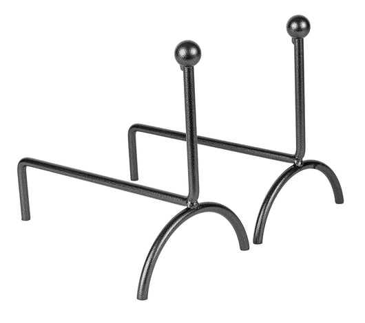 Coppia di Alari per Camino 31,5x19x28 cm con Pomolo in Ferro Verniciato Grigio Martellato