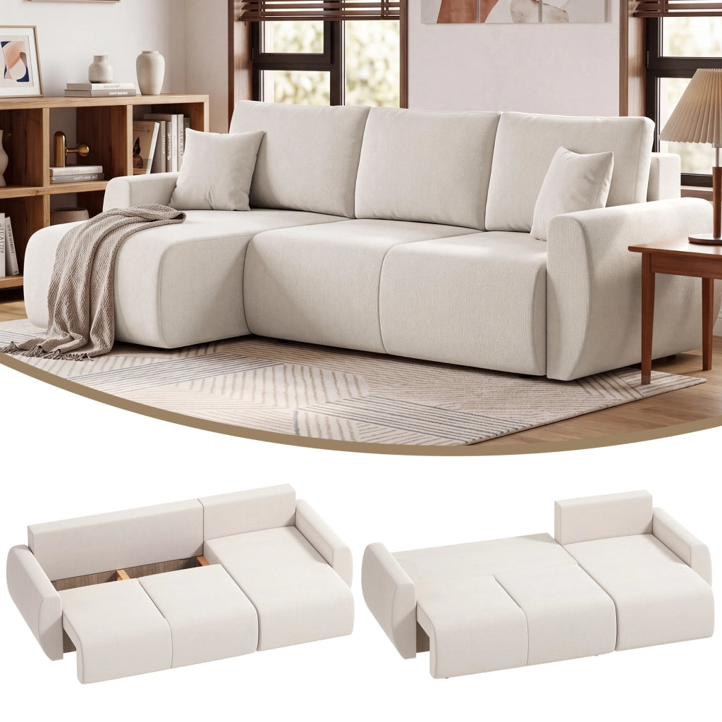 Divano letto angolare 3 posti in velluto ¨C zephmum ¨C crema