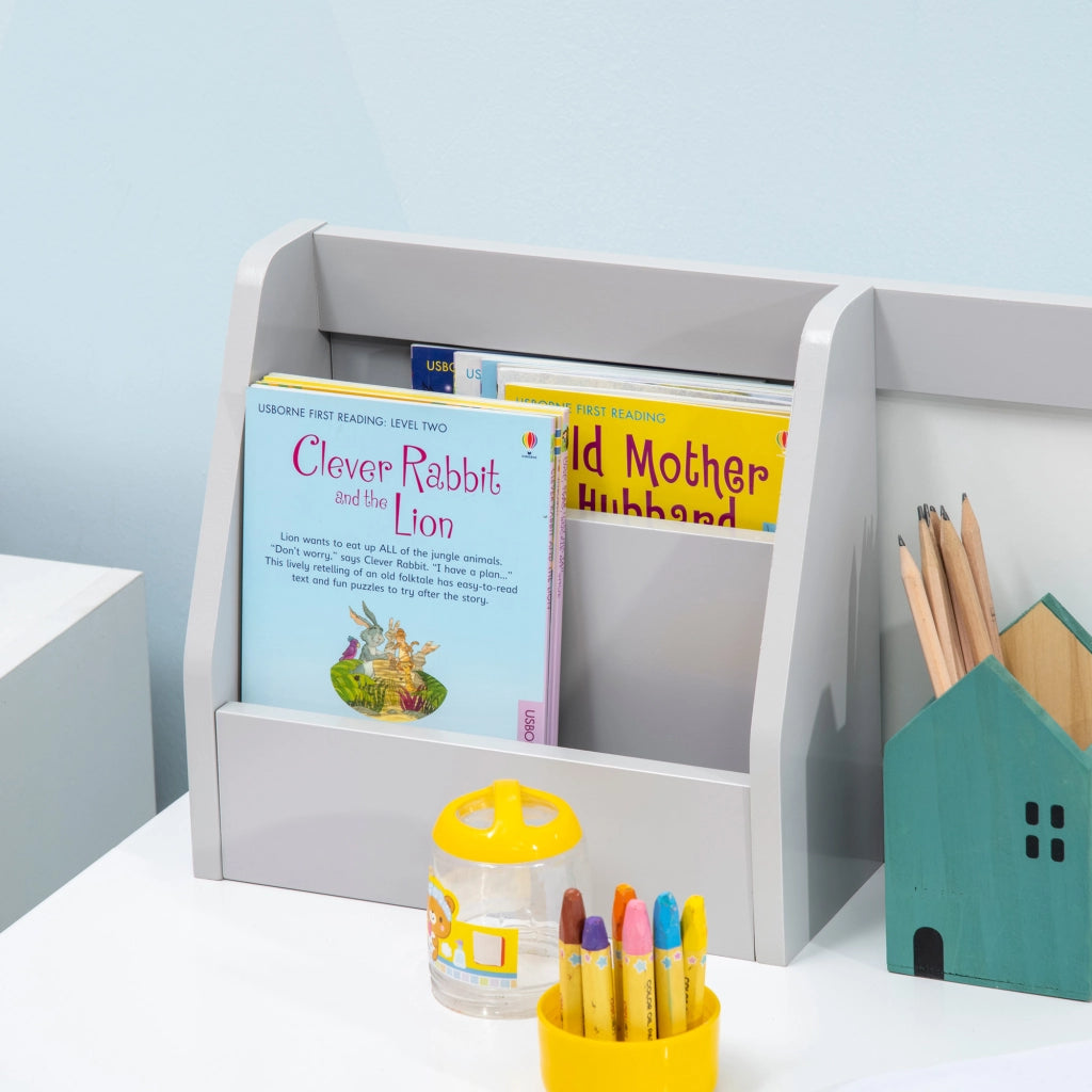 Set Tavolo e Sedie per Bambini in Legno con Banco Scuola ¨C zephmum ¨C Bianco e Grigio