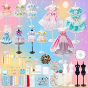 Kit di Creazione per Bambine - Set di Cucito per Abiti con 4 Manichini - 600+ Pezzi - Attività Creativa - Regalo per Compleanno - Tutti gli Età