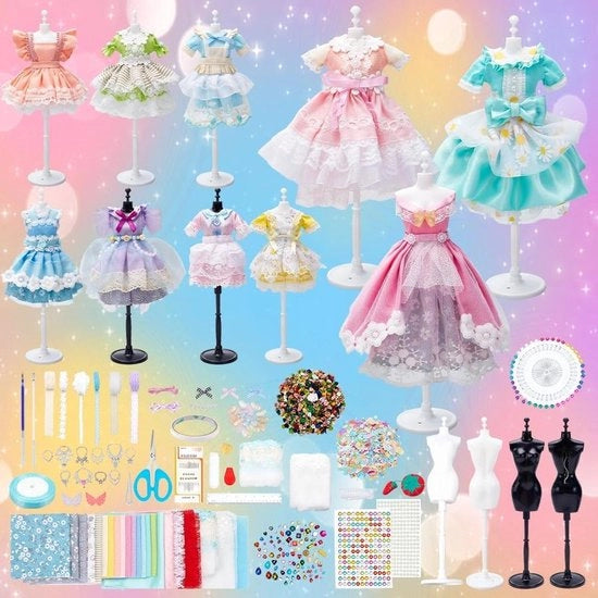 Kit di Creazione per Bambine - Set di Cucito per Abiti con 4 Manichini - 600+ Pezzi - Attività Creativa - Regalo per Compleanno - Tutti gli Età