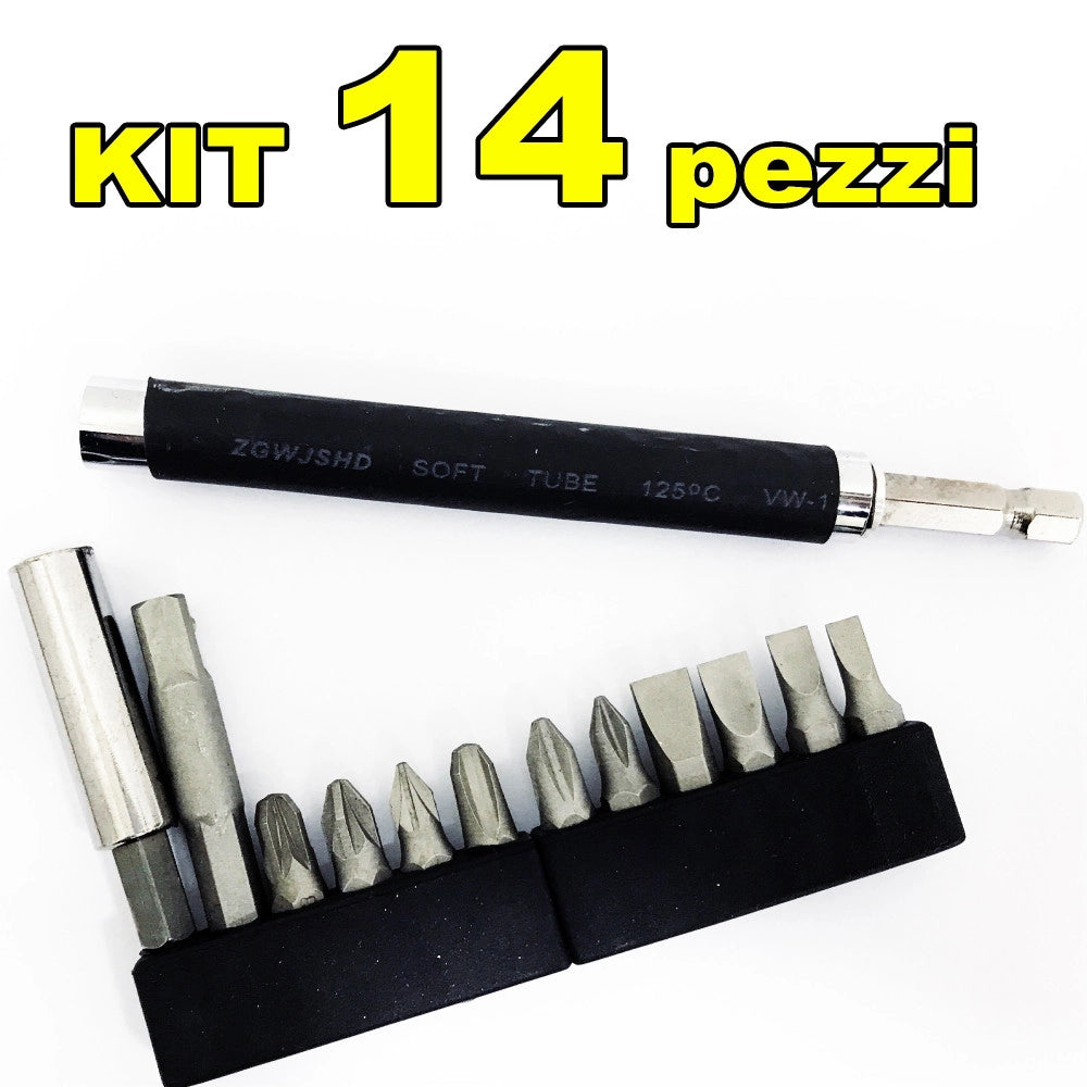 Trade Shop - Kit Set 14 In 1 Cacciavite Con Punte Inserti Intercambiabili 14 Pz Bricolage -