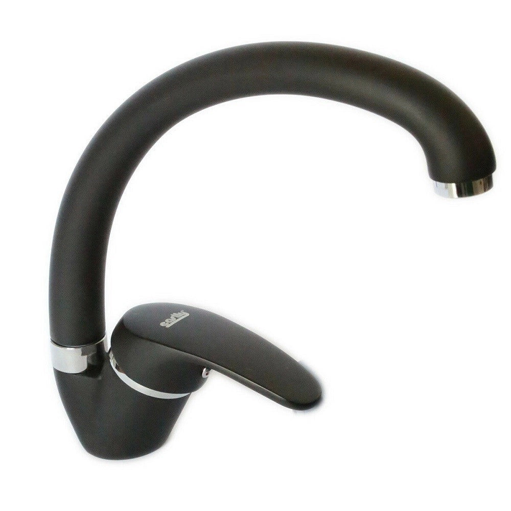 Trade Shop - Miscelatore Rubinetto Monocomando Per Lavello Cucina Canna Curva Nero 52938 -