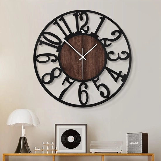 Orologio da parete grande per decorazione della casa - 50 cm orologio silenzioso, non ticchettante, metallico nero per soggiorno, sala da pranzo, camera da letto, cucina, funzionante con batterie, orologio da parete in legno.