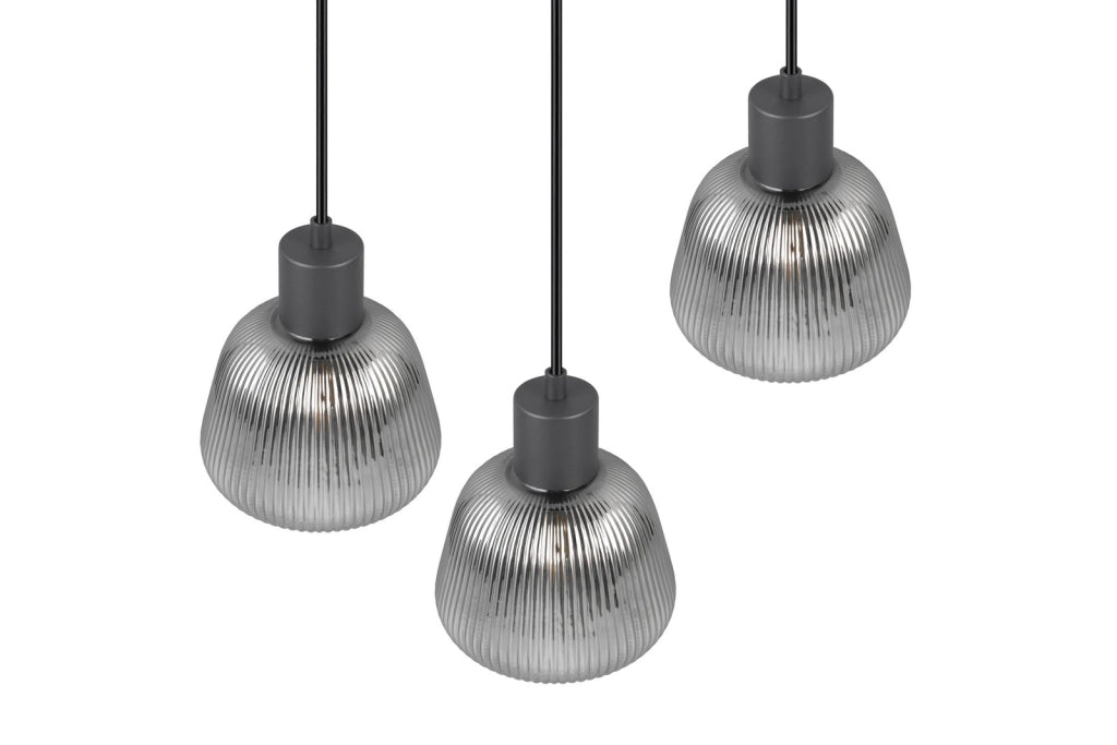 Lampadario retro Trio Tarifa nero vetro 3xE27 Ø37cm