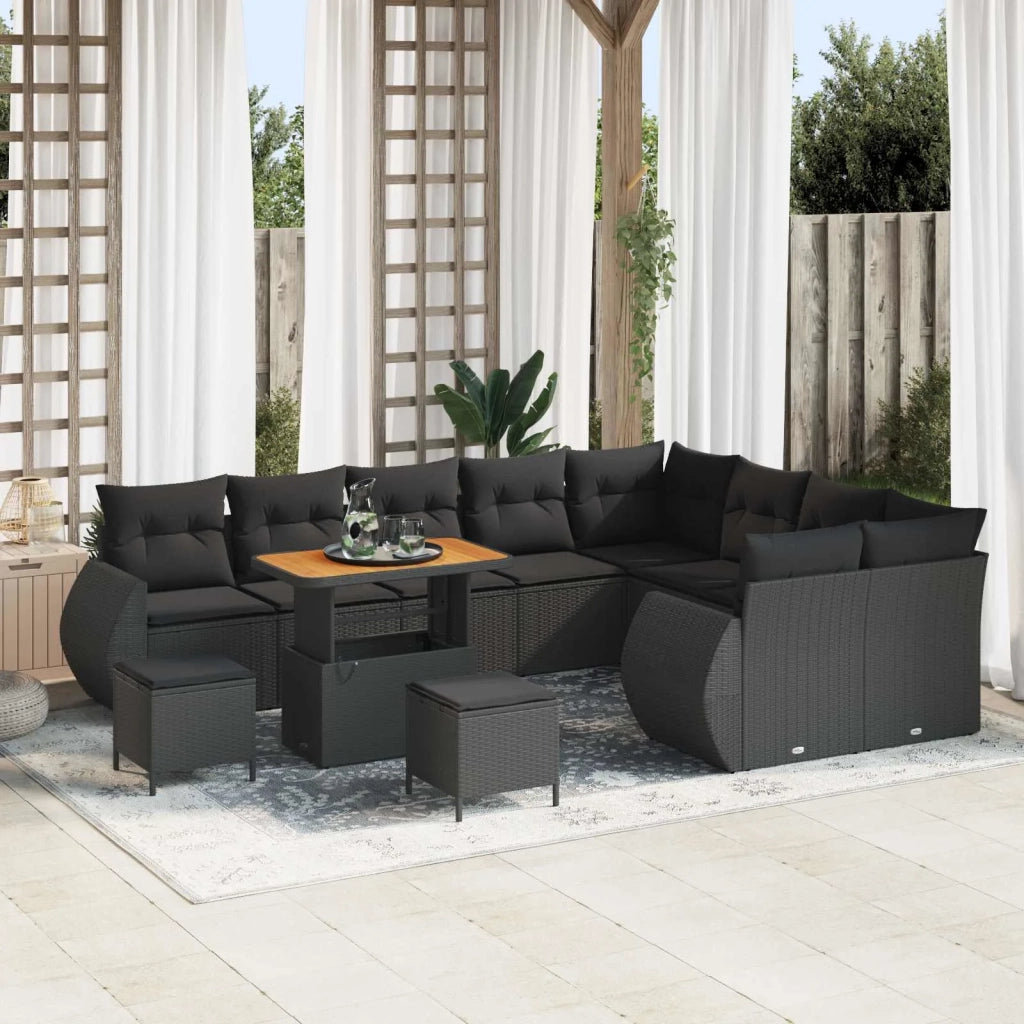 Set Divano da Giardino con cuscino 12 pcs Nero