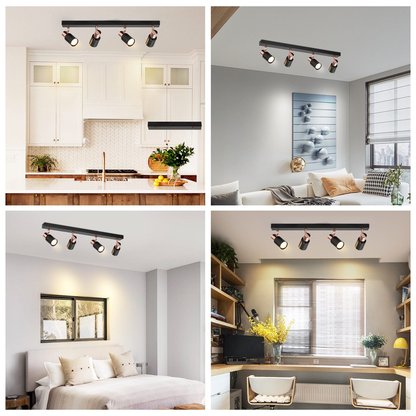 ZMH Lampada da soffitto 4 faretti GU10 orientabili 355° moderna plafoniera per cucina