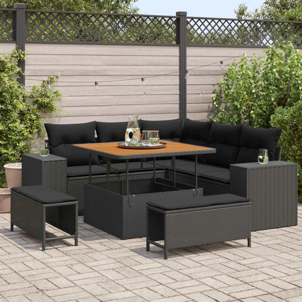 Set Divano da Giardino con cuscino con archiviazione 8 pcs Nero