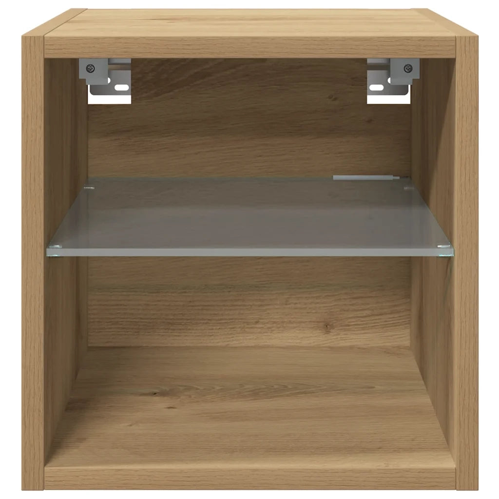 Mobile TV a Parete con Luci LED Rovere Artigianale 30x28,5x30cm