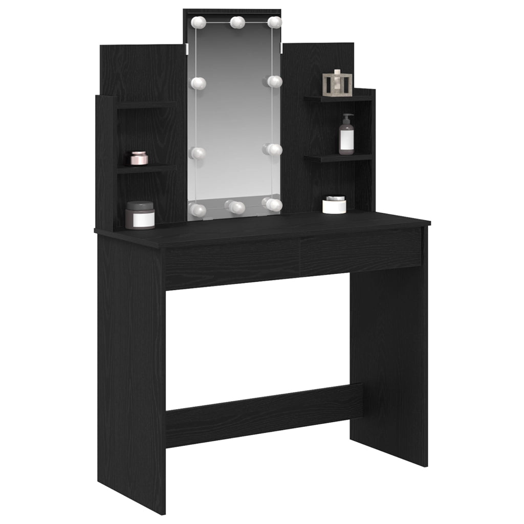 Toeletta  con luci LED Nero Rovere 96x40x142 cm