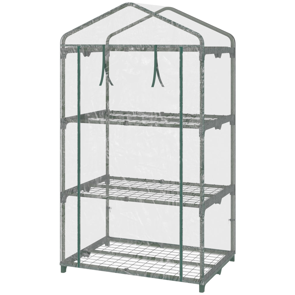 EasyComfort Mini Serra con Copertura in Plastica, Telaio in Acciaio con 3 Ripiani, 69x49x125cm, Trasparente