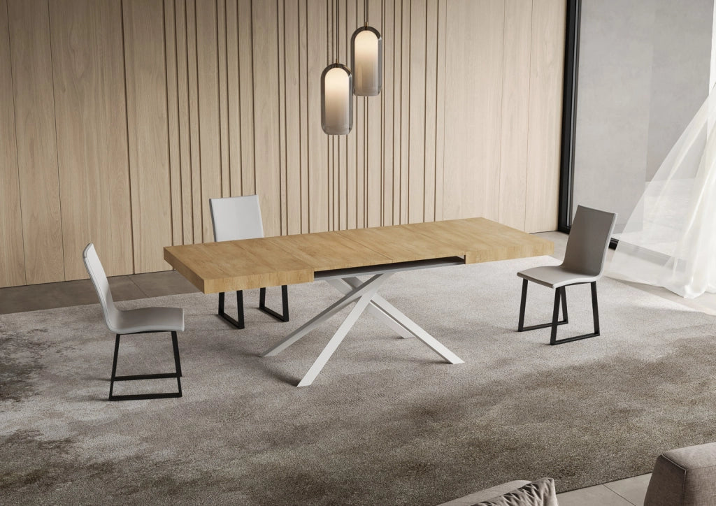 Tavolo Allungabile 140-224x80x74 cm Niket Quercia Natura Gambe Bianche
