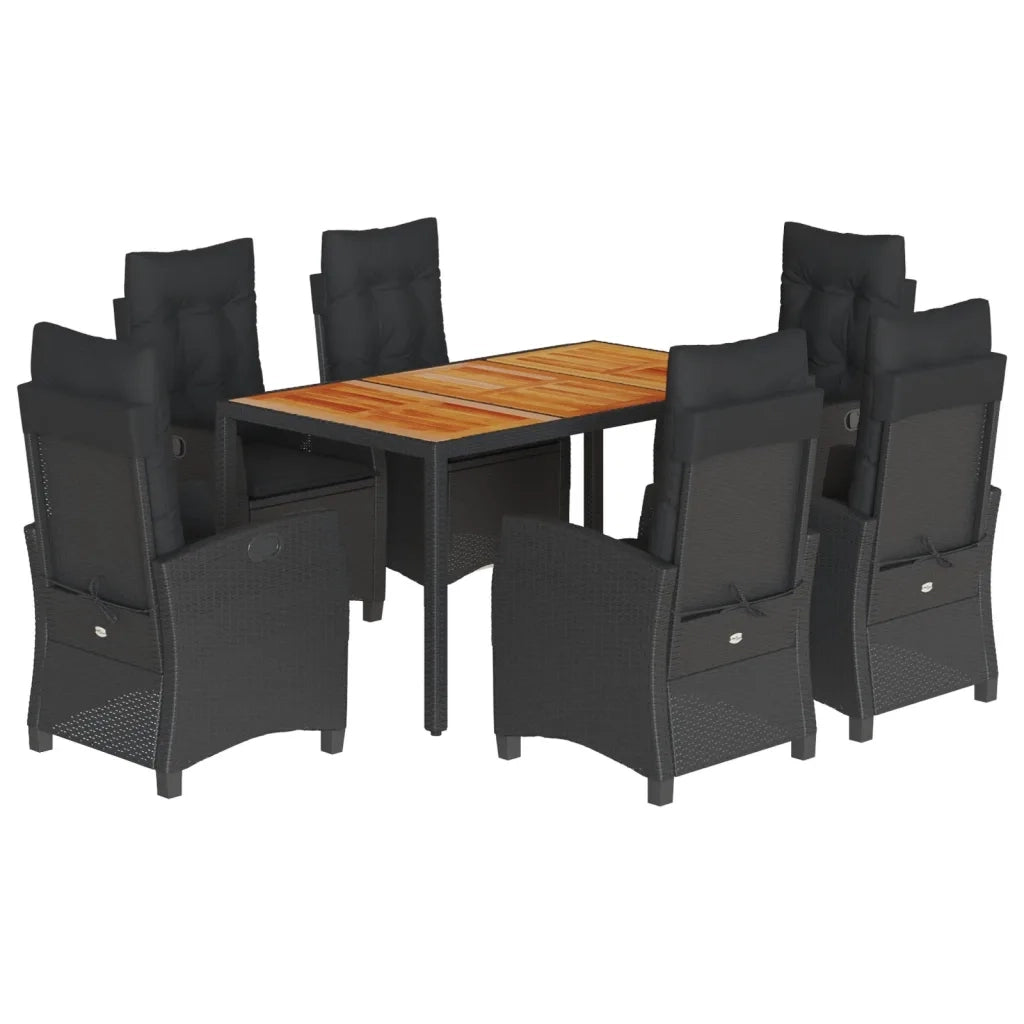 Set da Pranzo da Giardino 7 pz Nero con Cuscini in Polyrattan 3212667